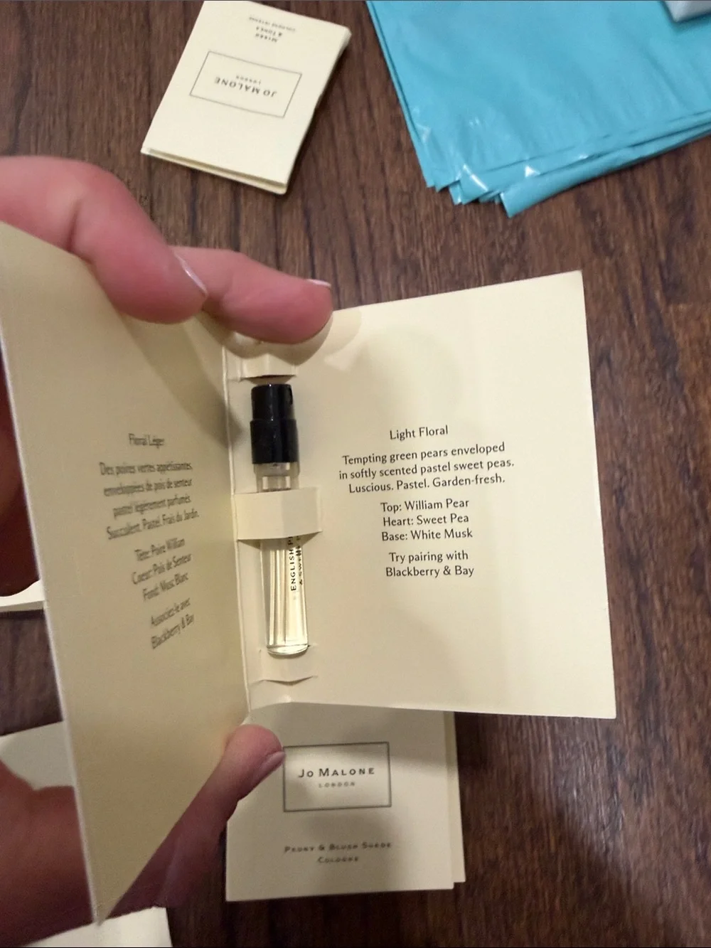 Jo Malone Sample Set - includes 5- English Pear/Sweet Pea, Peony/Blush Suede